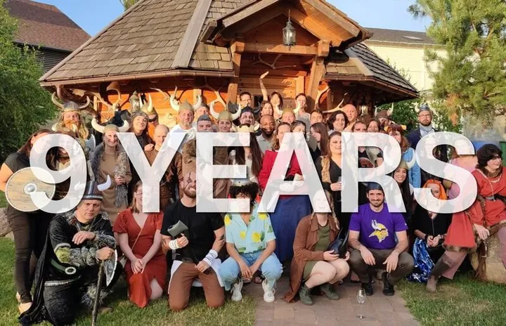 The MyData-TRUST team gathered outdoors for its 9th anniversary